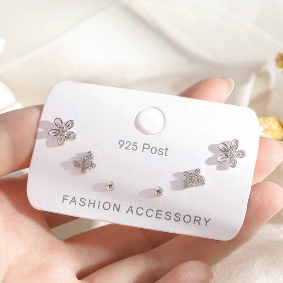 *[3 Pairs] 925 Sterling Silver Flower Earrings P - Picture 5 of 7